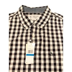 Original Penguin Mens XL Black White Gingham Check Short Sleeve Shirt